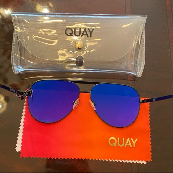 Quay Australia High Key Mini Gradient Blue-Yellow Mirror Lens Aviator Sunglasses - Picture 2 of 6